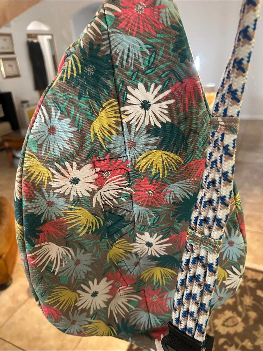 Kavu Kids Floral Sling Bag in Teal, Red, Yellow, Cream